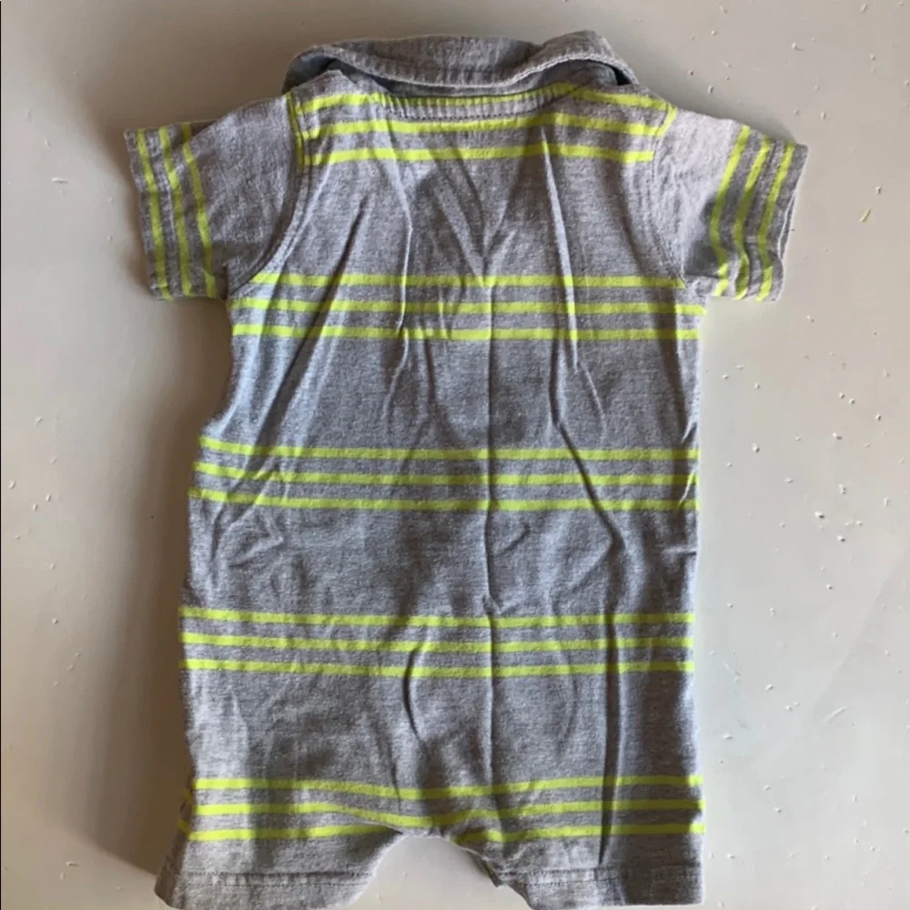 Carter’s Gray &  Yellow Striped Romper with Monkey Patch 3 Months
